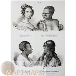 Women of Indian Europe Africa Tasmania old print Honegger 1850