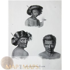 Natives of Rawack Island, New Guinea Old Print Honegger 1850