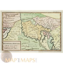 Antique map Mesopotamia Babylon. Tigris and Euphrates by Cellarius 1774