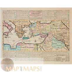 Apostle Paul sea voyages, antique map by CHATELAIN 1732