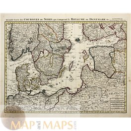 Denmark Scandinavia antique map Covens Mortier 1742 