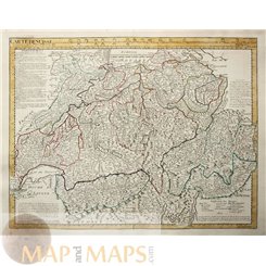 SWITZERLAND CANTONS, ANTIQUE MAP CARTE DE SUISE BY DELISLE/BUACHE 1788.