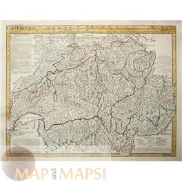 SWITZERLAND CANTONS, ANTIQUE MAP CARTE DE SUISE BY DELISLE/BUACHE 1788.