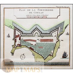Plan de la Forteresse de Coylan Colonial India Bellin 1761