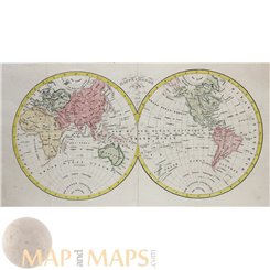 Mappe Monde Double-hemisphere map of the World by Dufour 1828