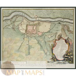 Lérida Castle Spain Old battle plan Segre River Rapin 1743