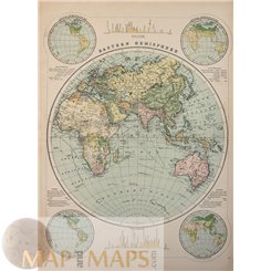 19th century antique map East Hemisphere of the World
