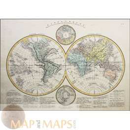 COLONIAL WORLD MAP MAPPE MONDE NORTH POLE AND ANTARCTICA DRIOUX ATLAS 1845.