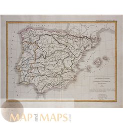 Spain Portugal Andorra antique map by Dussieux 1846