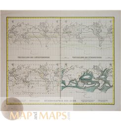 Rare Large map, Hydrography of the Earth. A. Dellinger 1874