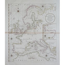 EUROPEAN SEACOAST ANTIQUE ATLAS MAP CARINGTON BOWLES/ SCHRAEMBL 1791 