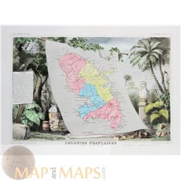 COLONIES FRANCAISES MARTINIQUE AMERICA DU SUD Old map Martinique Levasseur 1861