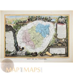 1838 antique France map, la Corrèze by Levasseur