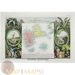 Guadeloupe Caribbean Islands Old map by Levasseur 1861