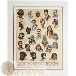 People of the world, 1880 antique print in lithographic colors.