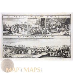 Spanish Dutch Battle Holland the Veluwe Original engraving Merian 1643