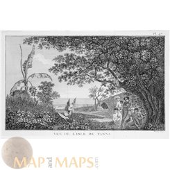 Cooks voyages View of Tanna Island Old gravure L’Isle de Tanna Cook 1778