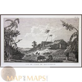 TONGO ISLE ROTTERDAM-VOYAGE JAMES COOK, OLD ENGRAVING, CAPTAIN COOK 1780