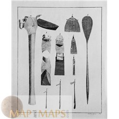 Hand tools of Otahitti Tahiti Polynesia Old prints 30+31 Cook Voyages 1767