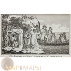 ANTIQUE PRINT LANDING OF CAPT COOK AT MIDDLEBURGH TONGO COOK'S VOYAGE COOK 1784