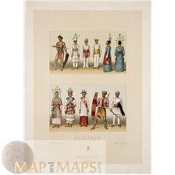 Fine 19th c. Costume Ocean people print Litho c 1860 