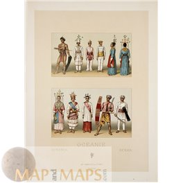 Oceanie people in traditional costume antique print Didot 1860