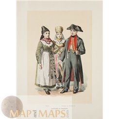 FOLK COSTUMES FROM LOWER FRANCONIA IN BAVARIA, GERMANY, ANTIQUE PRINT 1890
