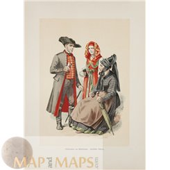 FOLK COSTUMES, FRANCONIAN SWITZERLAND, ANTIQUE PRINT 1890