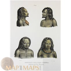 Tikopia Inhabitants Polynesian Antique print by Honegger 1850