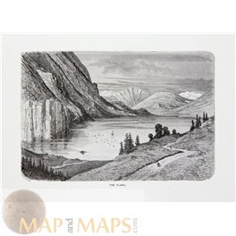 Norway, The Fladal Antique print Valley of the Flaa 1887