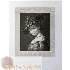 Rembrandt's Daughter Antique Print by Raab 1840.