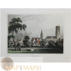 Mechelen St. Rumbold's Cathedral, Belgium 1830 old print