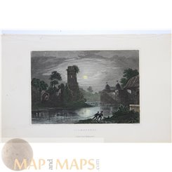 Schoenforst Castle Aachen - old antique print 1830