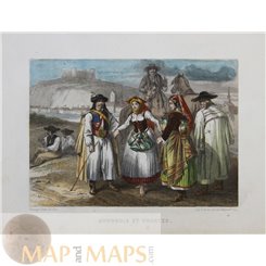 Hungary Traditional Costumes/Hongrois et Croate antique engraving c. 1860 
