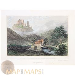 Germany old prints Valley of Engelhölle and ruins of Schonberg 1830 