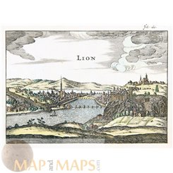 Lion, Lyon France early copper print, Zinzerling 1655 