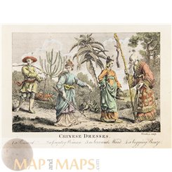 Chinese Dresses Old antique print by Bankers 1760.