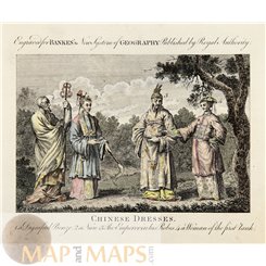 Antique print, Chinese Dresses, voyage James Cook by Bankes 1760