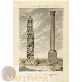 ANTIQUE PRINT, CLEOPATRA’S NEEDLE AND THE ALEXANDRE COLOM, EGYPT, COOKE 1807.