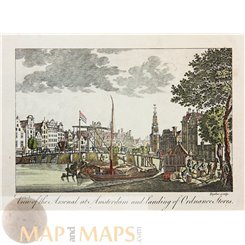 Amsterdam City view Old Town, Canals with ships. Bankes 