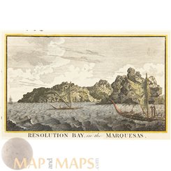 Antique print, Marquesas Islands, Cook voyages by Hogg 1790.