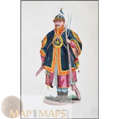 Chinees Soldier antique print Soldate Cinese Hand colored - Dally Nicolas 1845