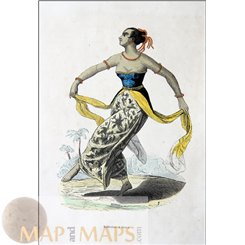 Ballerina of Java-Indonesia antique print Hand colored - Dally Nicolas 1845
