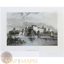 Palace at Perawa Malwa Bengal India old print 1850