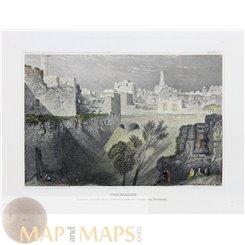 Jerusalem prints Old city walls antique print Meyer 1839