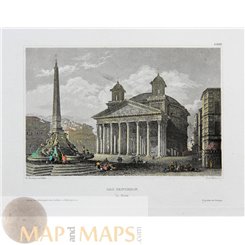 The Pantheon Rome Italy signed antique print 1838