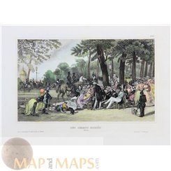 The Avenue des Champs-Élysées Paris France, Old antique print Meyers 1837.