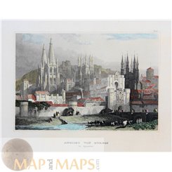 Antique print Burgos, northern Spain, historic capital of Castile. Meijers 1840