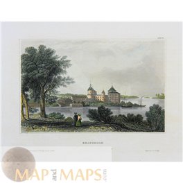 Sweden antique prints, Gripsholm Castle, by Meyer1850 