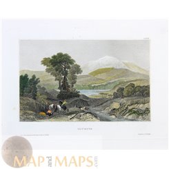 Greece old art prints, Mount Olympus by Meyere 1850